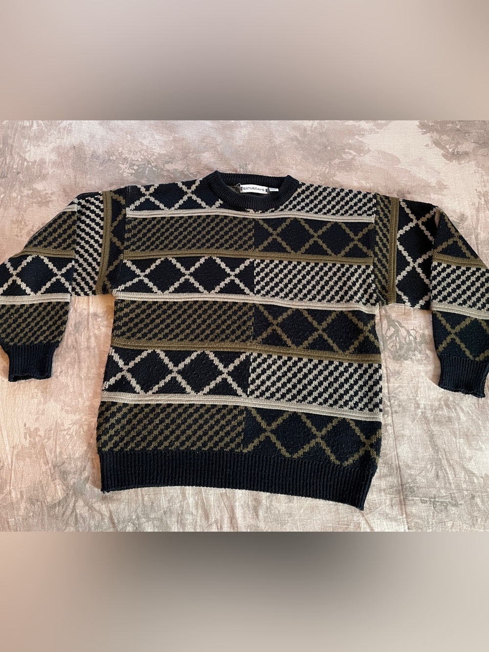 Saturdays Vintage New York City Black & Olive Geometric Knit Sweater